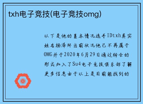 txh电子竞技(电子竞技omg)