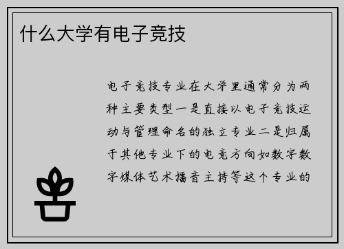 什么大学有电子竞技